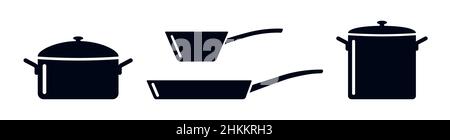 Symbole für Topf und Pfanne Küchenausstattung Vektorgrafik Symbolsatz Stock Vektor