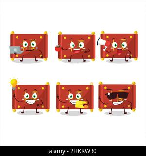 Rote Papierrolle chinesische Cartoon-Figur mit verschiedenen Arten von Business-Emoticons. Vektorgrafik Stock Vektor