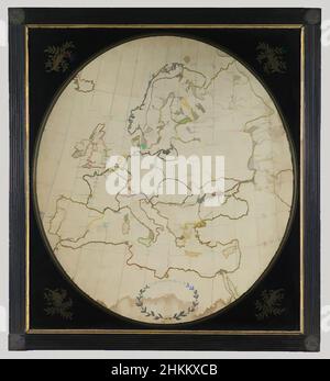 Kunst inspiriert von Map Sampler, 'Europe', Lydia Sessions, wahrscheinlich Englisch, aktiv Anfang des 19th. Jahrhunderts, 1815, Seidenstickerei auf Leinen, bemalter und vergoldeter Holzrahmen mit umgekehrtem und vergoldetem Glas, Europa, Textilien, gerahmt: 28 1/8 x 25 1/2 Zoll (71,4 x 64,8 cm, Classic Works modernisiert von Artotop mit einem Schuss Modernität. Formen, Farbe und Wert, auffällige visuelle Wirkung auf Kunst. Emotionen durch Freiheit von Kunstwerken auf zeitgemäße Weise. Eine zeitlose Botschaft, die eine wild kreative neue Richtung verfolgt. Künstler, die sich dem digitalen Medium zuwenden und die Artotop NFT erschaffen Stockfoto