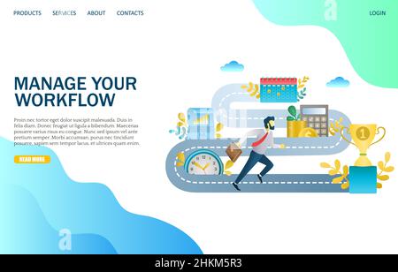 Verwalten Sie Ihre Workflow-Vektor-Website Landing Page Design-Vorlage Stock Vektor