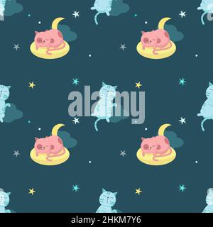 Vektor nahtlose Muster mit niedlichen schlafenden Katzen Stock Vektor