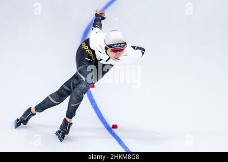 Peking, China. 05th. Februar 2022. PEKING, CHINA - 5. FEBRUAR: Miho Takagi aus Japan während der Olympischen Spiele in Peking 2022 beim Nationalen Speedskating-Oval am 5. Februar 2022 in Peking, China (Foto von Douwe Bijlsma/Orange Picics) Credit: Orange Pics BV/Alamy Live News Stockfoto