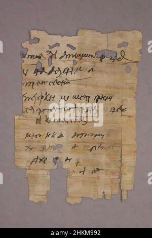 Kunst inspiriert von Papyrus Fragment, ägyptische, römische Periode, 30 v. Chr.-395 n. Chr., Anfang 4th Jahrhundert, Tinte auf Papyrus, Oxyrhynchus, Al Minya Gouvernement, Ägypten, Afrika, Bücher und Manuskripte, 5 1/8 x 3 3/4 Zoll (13 x 9,5 cm, Classic Works modernisiert von Artotop mit einem Schuss Modernität. Formen, Farbe und Wert, auffällige visuelle Wirkung auf Kunst. Emotionen durch Freiheit von Kunstwerken auf zeitgemäße Weise. Eine zeitlose Botschaft, die eine wild kreative neue Richtung verfolgt. Künstler, die sich dem digitalen Medium zuwenden und die Artotop NFT erschaffen Stockfoto