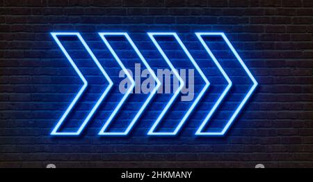 Neon-Schild an einer Ziegelmauer - Pfeile Stockfoto