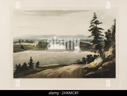 Art Inspired by View near Sandy Hill, from 'The Hudson River Portfolio', William Guy Wall, Irish, 1792-after 1864, John Hill, American (Born England), 1770-1850, 1822-23, handkoloriertes Aquatinta, Radierung, Und Gravur, Sandy Hill, New York, USA, Nord- und Mittelamerika, Classic Works modernisiert von Artotop mit einem Schuss Moderne. Formen, Farbe und Wert, auffällige visuelle Wirkung auf Kunst. Emotionen durch Freiheit von Kunstwerken auf zeitgemäße Weise. Eine zeitlose Botschaft, die eine wild kreative neue Richtung verfolgt. Künstler, die sich dem digitalen Medium zuwenden und die Artotop NFT erschaffen Stockfoto