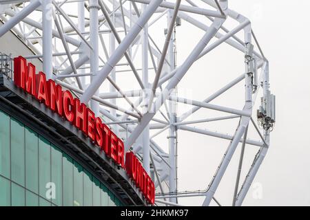 Old Trafford Football Ground, Heimstadion des FC Manchester United. Stockfoto