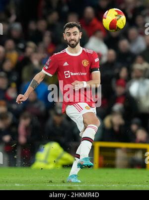 Manchester, Großbritannien. 4th. Februar 2022. Bruno Fernandes von Manchester United beim Emirates FA Cup-Spiel in Old Trafford, Manchester. Bildnachweis sollte lauten: Andrew Yates / Sportimage Stockfoto