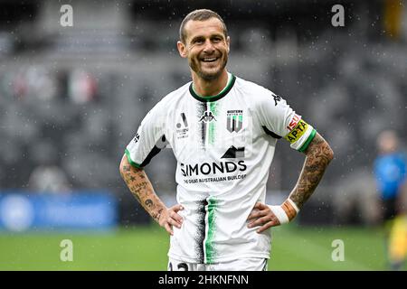 Sydney, Australien. 05th. Februar 2022. 5th Februar 2022 : CommBank Stadium, Sydney, Australien; A-League Football Sydney Wanderers versus Western United; Alessandro Diamanti von Western United hat Zeit für ein Lächeln Credit: Action Plus Sports Images/Alamy Live News Stockfoto