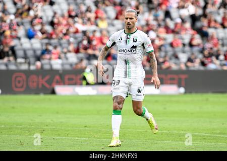 Sydney, Australien. 05th. Februar 2022. 5th February 2022 : CommBank Stadium, Sydney, Australien; A-League Football Sydney Wanderers versus Western United; Aleksandar Prijovic of Western United Credit: Action Plus Sports Images/Alamy Live News Stockfoto