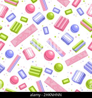 Vektor Bubble Gum Nahtloses Muster, quadratische Wiederholung Bubblegum Hintergrund für Kinder Textil, Poster mit ausgeschnittenen Illustrationen von vielen flachen Lay Blase Stock Vektor