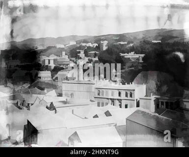 Kunst inspiriert von Wellington vom Post Office Tower, Burton Brothers Studio, Fotostudio, 1880-1887, Dunedin, Schwarz-Weiß-Fotografie, Classic Works modernisiert von Artotop mit einem Schuss Moderne. Formen, Farbe und Wert, auffällige visuelle Wirkung auf Kunst. Emotionen durch Freiheit von Kunstwerken auf zeitgemäße Weise. Eine zeitlose Botschaft, die eine wild kreative neue Richtung verfolgt. Künstler, die sich dem digitalen Medium zuwenden und die Artotop NFT erschaffen Stockfoto