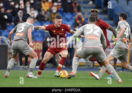 Rom, Italien. 05th. Februar 2022. Nicolo Zaniolo von AS Roma während des Fußballspiels der Serie A zwischen AS Roma und dem FC Genua im Olimpico-Stadion in Rom (Italien), 5th. Februar 2022. Foto Antonietta Baldassarre/Insidefoto Kredit: Insidefoto srl/Alamy Live News Stockfoto