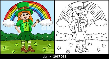 St. Patricks Day Kobold Girl Coloring Page Stock Vektor