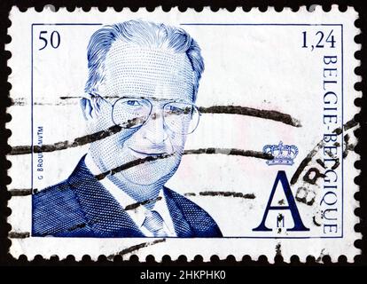 BELGIEN - UM 2000: Eine in Belgien gedruckte Briefmarke zeigt König Albert II., belgischen König, um 2000 Stockfoto