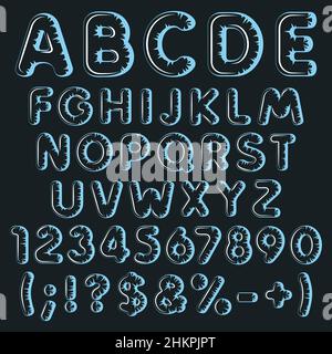 Alphabet, Buchstaben, Zahlen und Schilder aus transparenter Luft, aufblasbare Luftballons. Isolierte Vektorobjekte auf schwarzem Hintergrund. Stock Vektor