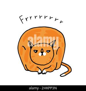 Rote Katze nette lustige Figur im Doodle Cartoon Style. Ingwer Grumpy Cat. Handgezeichnete Vektor-Illustration von sitzenden lustigen Kätzchen isoliert auf weiß. Der Stock Vektor