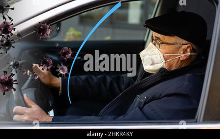 Stärkere Immunität - bessere Krankheitsresistenz. Mensch umgeben von Viren Stockfoto