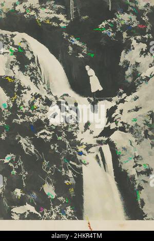 Kunst inspiriert von Ruamunga Falls, Whangarei, Muir & Moodie Studio, Verlag, 1900-1903, Dunedin, Kollotyp, Blick auf den Wasserfall aus der Nähe und die umliegende Waldlandschaft. Zwei junge Frauen sind am Wasserfall in Sicht, die jüngere Frau im Hintergrund steht auf und, Classic Works modernisiert von Artotop mit einem Schuss Moderne. Formen, Farbe und Wert, auffällige visuelle Wirkung auf Kunst. Emotionen durch Freiheit von Kunstwerken auf zeitgemäße Weise. Eine zeitlose Botschaft, die eine wild kreative neue Richtung verfolgt. Künstler, die sich dem digitalen Medium zuwenden und die Artotop NFT erschaffen Stockfoto