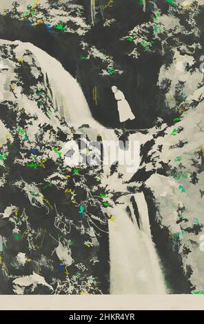 Kunst inspiriert von Ruamunga Falls, Whangarei, Muir & Moodie Studio, Verlag, 1900-1903, Dunedin, Kollotyp, Blick auf den Wasserfall aus der Nähe und die umliegende Waldlandschaft. Zwei junge Frauen sind am Wasserfall in Sicht, die jüngere Frau im Hintergrund steht auf und, Classic Works modernisiert von Artotop mit einem Schuss Moderne. Formen, Farbe und Wert, auffällige visuelle Wirkung auf Kunst. Emotionen durch Freiheit von Kunstwerken auf zeitgemäße Weise. Eine zeitlose Botschaft, die eine wild kreative neue Richtung verfolgt. Künstler, die sich dem digitalen Medium zuwenden und die Artotop NFT erschaffen Stockfoto