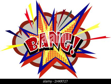 Bang Bang Explosion Bubble im Pop Art Vintage-Stil. Vektorgrafik im Cartoon-Stil. Vektortext. Wow-Effekt für Cartoon, Comics, Requisiten Dekor Stock Vektor