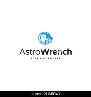 Minimalistisches AstroWrench-Röhrenastronaut-Logo-Design Stock Vektor