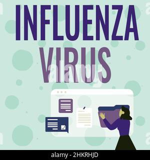 Schreiben mit dem Text Influenza Virus. Wort für eine Infektionskrankheit, die durch einen Influenza-Virus verursacht wird Frau, die Browserverlauf anordnet, Bearbeiten Stockfoto