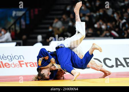 Die -52 kg schwere Distria Krasniqi aus dem Kosovo tritt während der Paris Grand Slam 2022, IJF World Judo Tour am 5. Februar 2022 in der Accor Arena in Paris, Frankreich, an - Foto: Victor Joly/DPPI/LiveMedia Stockfoto