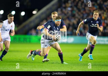 5th. Februar 2022: Guinness Six Nations 2022, ScotlandÕs Hamish Watson macht eine Pause während des Spiels Schottland gegen England Kalkutta Cup im BT Murrayfield Stadium. Edinburgh. Schottland, Großbritannien. Quelle: Ian Rutherford Alamy Live News. Stockfoto