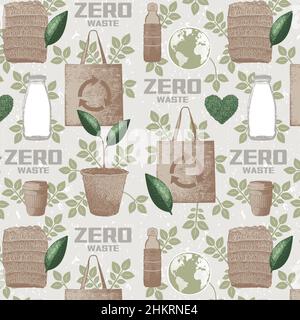 Eco nahtlose Mustervektor. Symbole mit dem Thema „Keine Verschwendung“. Stock Vektor