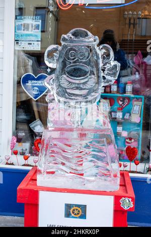 Foto aufgenommen beim Winterfest, einem Winterfest, das die Kälte- und Eisskulpturen feiert, im Genfersee, Wisconsin, USA. Stockfoto