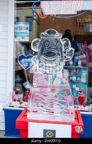 Foto aufgenommen beim Winterfest, einem Winterfest, das die Kälte- und Eisskulpturen feiert, im Genfersee, Wisconsin, USA. Stockfoto