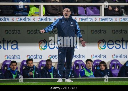 Florenz, Italien. 05th. Februar 2022. Cheftrainer Maurizio Sarri (Lazio) während ACF Fiorentina vs SS Lazio, italienische Fußballserie A Spiel in Florenz, Italien, Februar 05 2022 Quelle: Independent Photo Agency/Alamy Live News Stockfoto