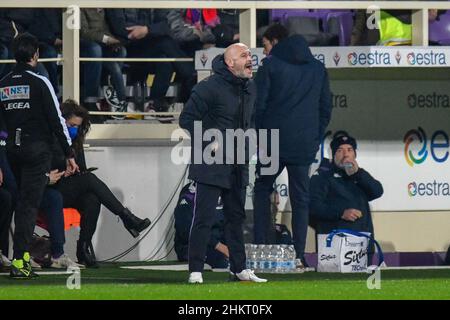 Florenz, Italien. 05th. Februar 2022. Cheftrainer Vincenzo Italiano (Fiorentina) während des ACF Fiorentina gegen SS Lazio, italienische Fußballserie A Spiel in Florenz, Italien, Februar 05 2022 Quelle: Independent Photo Agency/Alamy Live News Stockfoto