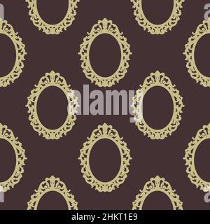 Muster aus ovalen Spitzenrahmen im Vintage-Stil auf braunem Hintergrund für Druck und Design. Vektorgrafik. Stock Vektor