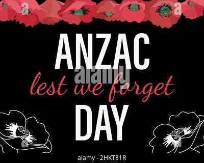 Anzac Tag. Memorial Day Australien. Postkarte mit Mohnblumen Stock Vektor