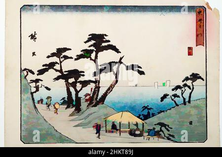 Kunst inspiriert von Tokaido gojo santsugi. Shirasuka. Platte Nr. 33. Aus der Serie: 53 Stationen der Tokaido Road., Utagawa Hiroshige, Künstler, Ende der 1830er Jahre, Japan, Utagawa (Ando) Hiroshige (1797-1858), war ein renommierter Maler und Grafiker, der von alten Autoritäten noch immer als „Klassisches Werk“ bezeichnet wird, das von Artotop mit einem Schuss Moderne modernisiert wurde. Formen, Farbe und Wert, auffällige visuelle Wirkung auf Kunst. Emotionen durch Freiheit von Kunstwerken auf zeitgemäße Weise. Eine zeitlose Botschaft, die eine wild kreative neue Richtung verfolgt. Künstler, die sich dem digitalen Medium zuwenden und die Artotop NFT erschaffen Stockfoto