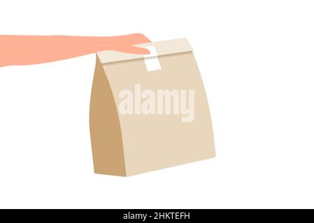 Papiertüte, beige Lebensmittelverpackung für Lieferservice. Papierbehälter für Mittagessen. Isolierte 3D-Vektor-Illustration Stock Vektor