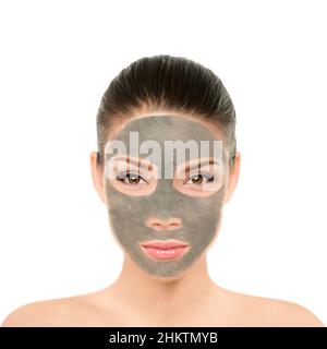 Clay Maske reinigende Schlamm Gesichtsbehandlung für Frauen. Asiatische Schönheit Frau Gesicht für die Reinigung Haut Produkt. Natürliche Reinigungscreme für Hautpflege Wellness Stockfoto