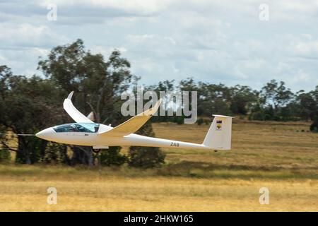 Schepp-Hirth Duo Discus XT Segelflugzeug startet am Lake Keepir Flugplatz Gunnedah Australien. Starten Stockfoto