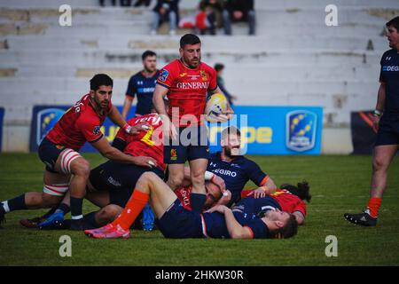 Madrid, Spanien. 05th. Februar 2022. Rugby Europe Championship 2022 - Spanien V Niederlande. Die Ausgaben der Rugby Europe Championship 2023 und 2022 verdoppeln sich als Qualifikationsprozess für die Rugby-Weltmeisterschaft 2023. Complutense Central Stadium, Madrid, Spanien. Kredit: EnriquePSans/Alamy Live Nachrichten Stockfoto