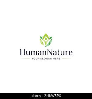 Minimalistisches HumanNature Leaf People Logo-Design Stock Vektor