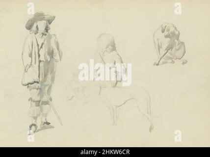 Kunst inspiriert von Left a Standing Boy. Neben ihm ein sitzender Junge mit einem Hut auf dem Schoß. Mit ihm ein Hund. Oben rechts noch ein Hund. Zwei Jungen und zwei Hunde. Niederlande, Classic Works modernisiert von Artotop mit einem Schuss Moderne. Formen, Farbe und Wert, auffällige visuelle Wirkung auf Kunst. Emotionen durch Freiheit von Kunstwerken auf zeitgemäße Weise. Eine zeitlose Botschaft, die eine wild kreative neue Richtung verfolgt. Künstler, die sich dem digitalen Medium zuwenden und die Artotop NFT erschaffen Stockfoto