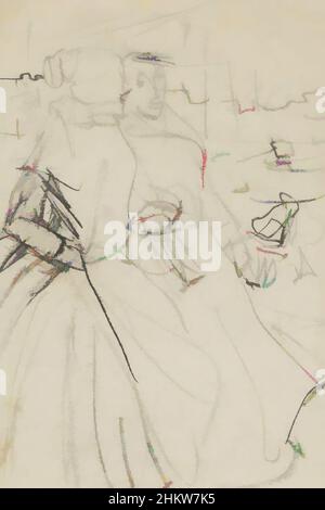 Kunst inspiriert von möglichen Fischerfrauen. Zwei Frauen gehen in der Ferne. Den Haag, Klassisches Werk, das von Artotop mit einem Schuss Modernität modernisiert wurde. Formen, Farbe und Wert, auffällige visuelle Wirkung auf Kunst. Emotionen durch Freiheit von Kunstwerken auf zeitgemäße Weise. Eine zeitlose Botschaft, die eine wild kreative neue Richtung verfolgt. Künstler, die sich dem digitalen Medium zuwenden und die Artotop NFT erschaffen Stockfoto