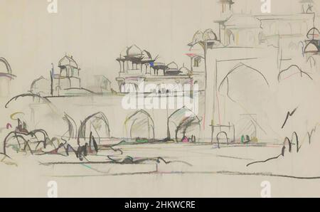 Kunst inspiriert von einem Gesicht am Tor und den gewölbten Dächern des Mausoleums. Mausoleum von Akbar in Sikranda. Agra, Indien, Klassisches Werk, das von Artotop mit einem Schuss Moderne modernisiert wurde. Formen, Farbe und Wert, auffällige visuelle Wirkung auf Kunst. Emotionen durch Freiheit von Kunstwerken auf zeitgemäße Weise. Eine zeitlose Botschaft, die eine wild kreative neue Richtung verfolgt. Künstler, die sich dem digitalen Medium zuwenden und die Artotop NFT erschaffen Stockfoto