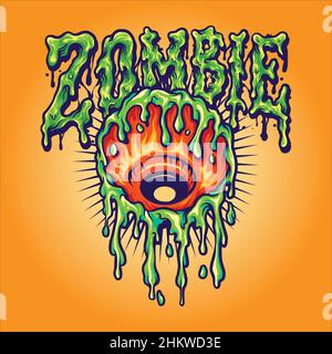 Eye Melt Zombie Vektor Illustrationen für Ihre Arbeit Logo, Maskottchen Merchandise T-Shirt, Aufkleber und Label Designs, Poster, Grußkarten Werbung Stock Vektor