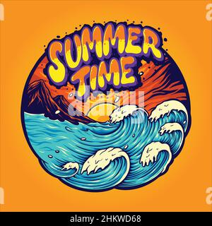 Sommer Landschaft Urlaub Vektor-Illustrationen für Ihre Arbeit Logo, Maskottchen Merchandise T-Shirt, Aufkleber und Label-Designs, Poster, Grußkarten Stock Vektor