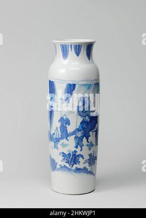 Kunst inspiriert von Vase (Schriftrolle) mit einem Treffen zwischen Beamten und einem Einsiedler in einer Landschaft, Vase (Schriftrolle) aus Porzellan mit einem zylindrischen Körper und ausladenden Hals, in Unterglasur blau gemalt. An der Wand eine Darstellung eines Würdenträgers und seines Gefolge in einer Begegnung mit einem Einsiedler in einem von Artotop modernisierten, klassischen Werk mit einem Schuss Moderne. Formen, Farbe und Wert, auffällige visuelle Wirkung auf Kunst. Emotionen durch Freiheit von Kunstwerken auf zeitgemäße Weise. Eine zeitlose Botschaft, die eine wild kreative neue Richtung verfolgt. Künstler, die sich dem digitalen Medium zuwenden und die Artotop NFT erschaffen Stockfoto