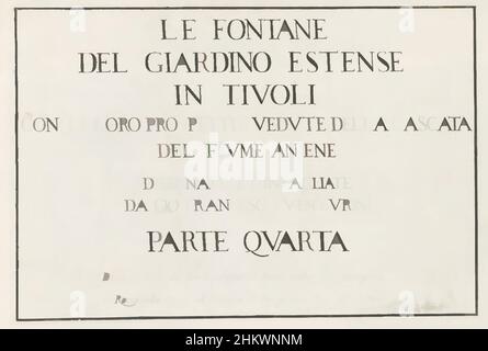 Kunst inspiriert von Titelbild mit gerahmtem Titel, Le fontane del Giardino Estense in Tivoli (Serientitel), Springbrunnen in den Gärten der Villa d'Este im Tivoli (Serientitel), nummeriert unten rechts: 1. Der Druck ist Teil eines Albums., Druckerei:, Verleger: Giovanni Giacomo de'Rossi, Klassische Werke, die von Artotop mit einem Schuss Moderne modernisiert wurden. Formen, Farbe und Wert, auffällige visuelle Wirkung auf Kunst. Emotionen durch Freiheit von Kunstwerken auf zeitgemäße Weise. Eine zeitlose Botschaft, die eine wild kreative neue Richtung verfolgt. Künstler, die sich dem digitalen Medium zuwenden und die Artotop NFT erschaffen Stockfoto