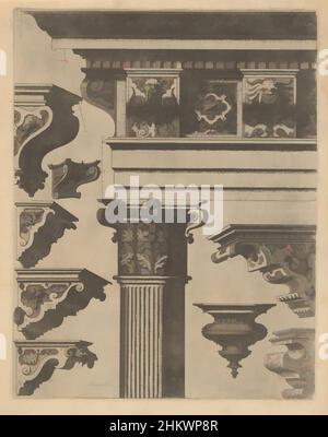 Art inspired by Composite entablature with Eight Consoles, das ander Buech gemacht auff die zway Colonnen, Corinthia und composita (Serientitel), Composite entablature. Die Triglyphs des Frieses sind mit Mascarons und Blattreinen verziert, die Metopes mit Hardware. Dabei acht, von Artotop modernisierte Classic Works mit einem Schuss Moderne. Formen, Farbe und Wert, auffällige visuelle Wirkung auf Kunst. Emotionen durch Freiheit von Kunstwerken auf zeitgemäße Weise. Eine zeitlose Botschaft, die eine wild kreative neue Richtung verfolgt. Künstler, die sich dem digitalen Medium zuwenden und die Artotop NFT erschaffen Stockfoto