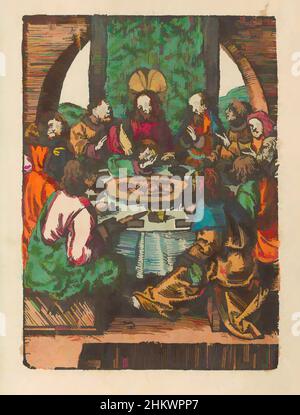 Kunst inspiriert von Last Supper, The Little Passion (Serientitel), Stupid Passion (Serientitel), sitzt Christus mit seinen Jüngern beim Letzten Abendmahl. Johannes legt seinen Kopf gegen die Brust Christi. Das Osterlamm liegt auf einer Platte auf dem Tisch. Im Vordergrund Judas mit dem Beutel aus Silber, Classic Works modernisiert von Artotop mit einem Schuss Moderne. Formen, Farbe und Wert, auffällige visuelle Wirkung auf Kunst. Emotionen durch Freiheit von Kunstwerken auf zeitgemäße Weise. Eine zeitlose Botschaft, die eine wild kreative neue Richtung verfolgt. Künstler, die sich dem digitalen Medium zuwenden und die Artotop NFT erschaffen Stockfoto